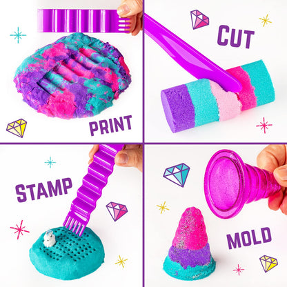 GirlZone Unicorn Kingdom Sand Kit, Craft Set with Squishy Sand, 7 Sand Toy Tools, & More in a Carry Case, Fun Toy for Playdates and Great Gift Idea