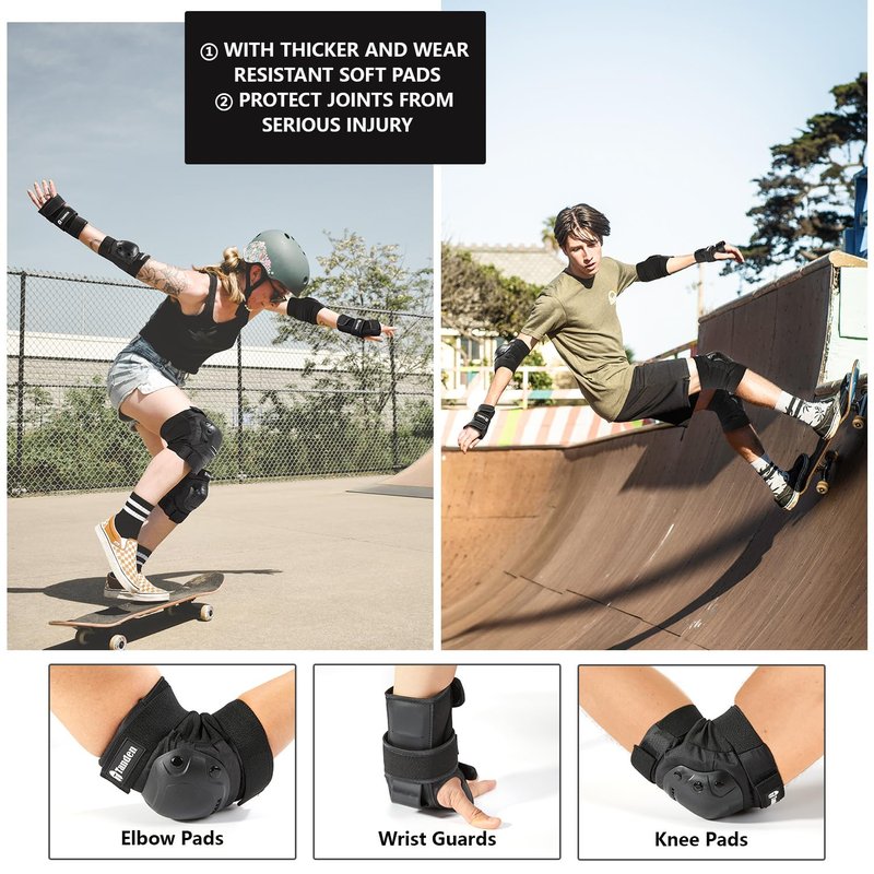 Tanden Skateboard Protective Gear Youth Knee Pads and Elbow Pads Set, Elbow and Knee Pads for Roller Skating Wrist Guards Skateboarding Pads
