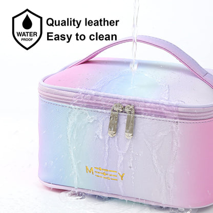 Gradient Makeup Bag Small Travel Cosmetic Bags for Teen Girls Zipper Pouch Makeup Organizer Waterproof Cute Pink Purple Blue Green(Rainbow Pink)