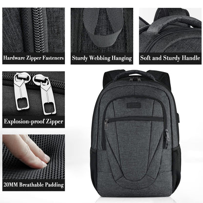 Laptop Backpack, School Backpack for Boys Water Resistant School Bag with USB Charging Port, Business Anti Theft Durable 15.6 Inch Laptop Bag, Gifts, Black