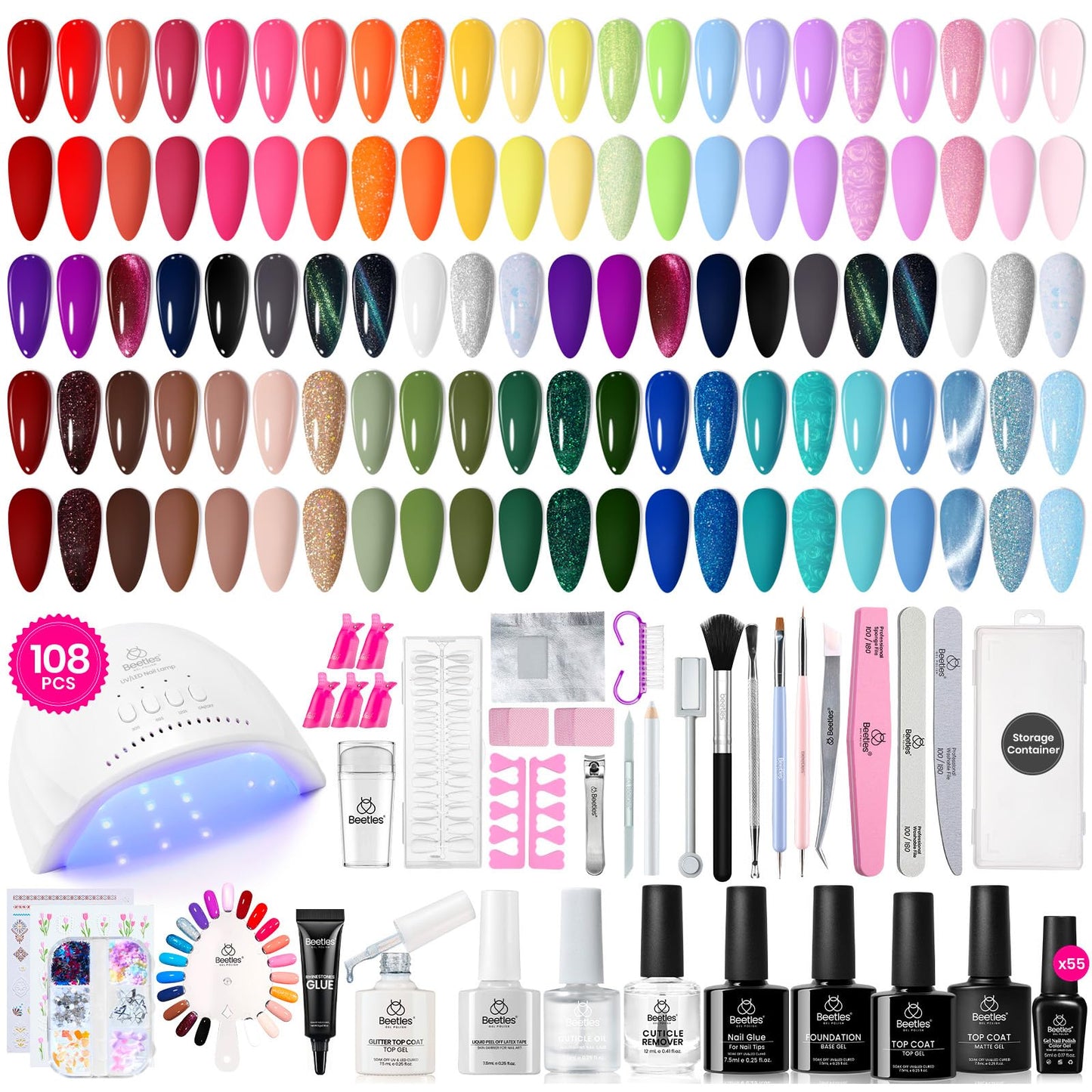 Beetles Fall Gel Nail Kit, Mystic Wonderland Gel Polish Set, 36 Colors Burgundy Brown Orange Red Polish Kit with Base Coat Glossy Matte & Glitter Top Coat Soak Off UV Led Nails Gifts for Women