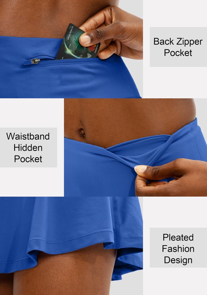 SANTINY Pleated Tennis Skirt for Women with 4 Pockets Women's High Waisted Athletic Golf Skorts Skirts for Running Casual (Royal Blue_L)