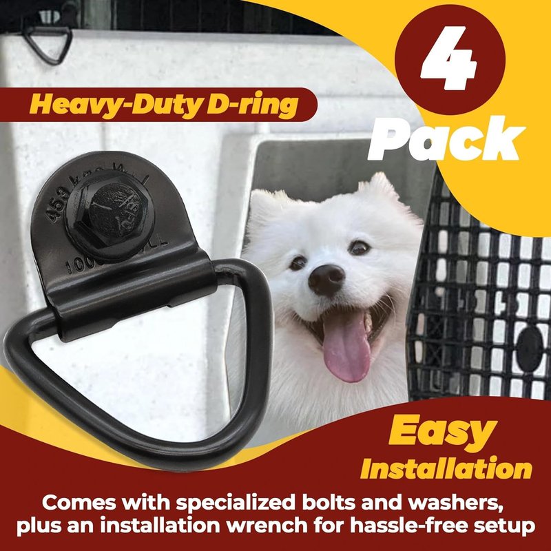 4-Pack Tie Down Kit for Kennels - Heavy-Duty D-Ring with 1000lb Capacity | Easy Install, All Black