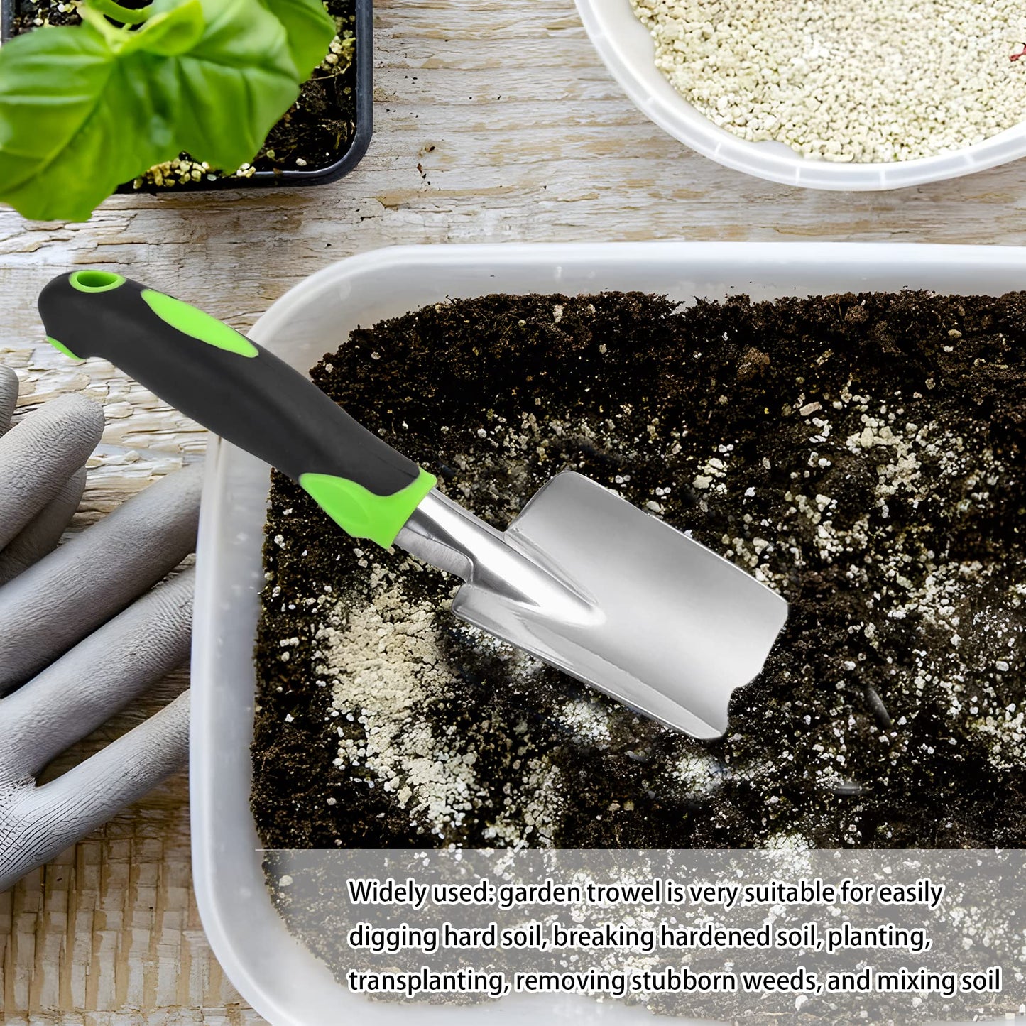 Garden Shovel Hand Trowel Mini Shovel Garden Tools Cast-Aluminum Heavy Duty Gardening Tool Soft Rubberized Non-Slip Handle Potting Tools for Planting, Transplanting, Weeding, Digging Soil (Green)