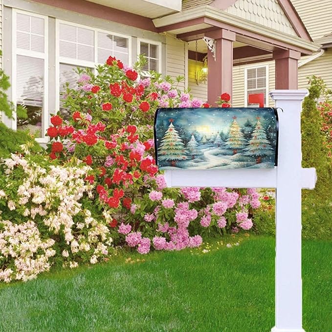 DADABULIU Mailbox Covers Christmas Tree Watercolor Winter Forest Christmas Tree Watercolor Winter Forest Magnetic Letter Post Box Cover Standard Size 25.5 x 21 Inch Garden Yard Home Decorative