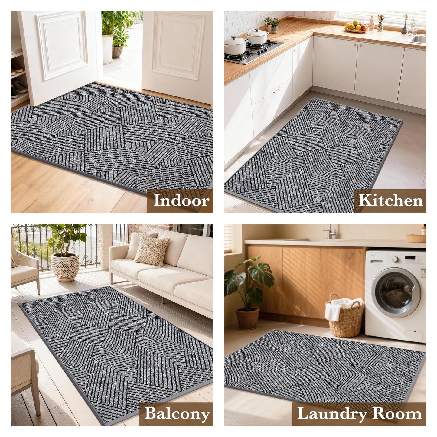 Naoloture Indoor Door Mat 24"x36", Low-Profile Welcome Front Door Mat Indoor Entrance, Non Slip Rubber Backing Inside Doormat Washable Entryway Dirt Resistant & Absorbent 2x3 Entry Mat, Light-Gray