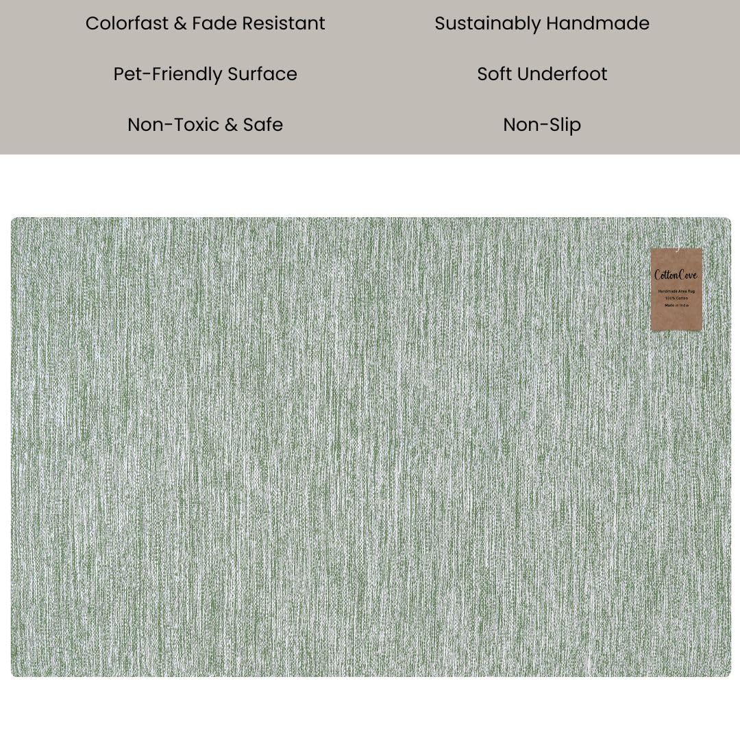 Threadvista Hand Woven Area Rug 4x6 Feet - Rustic Farmhouse Bohemian Accent Rug for Living Room Bedroom Kitchen Entryway Floor Mats Non Slip - Ideal for High Traffic Areas 100% Cotton Rug Green