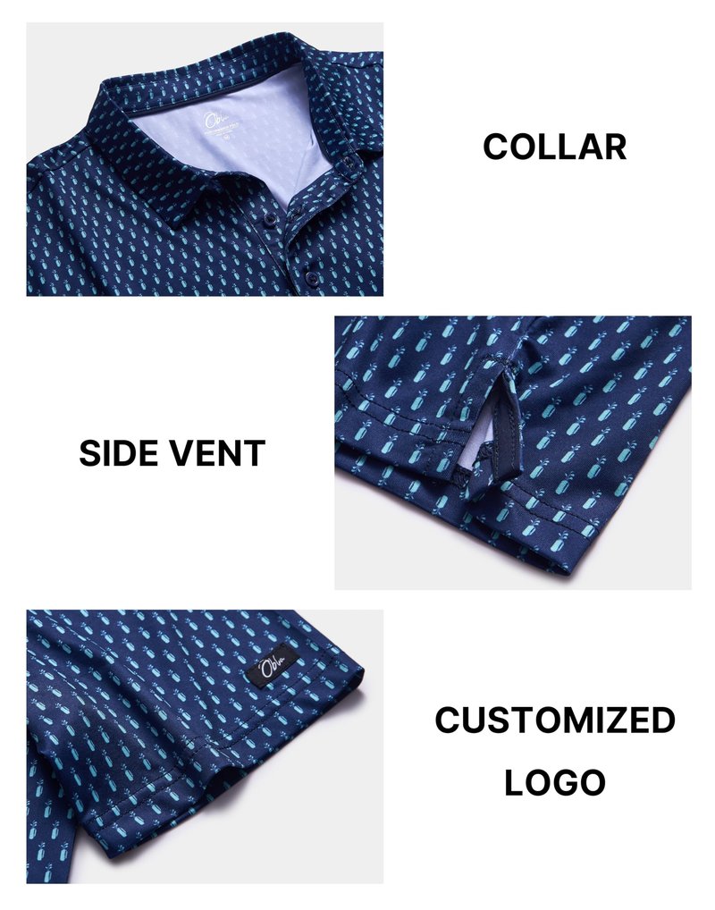 Obla Mens Golf Polo Shirts Short Sleeve Dry Fit Performance Moisture Wicking Casual Print Collared Golf Shirts for Men (Blue Golf Bag_XXL)