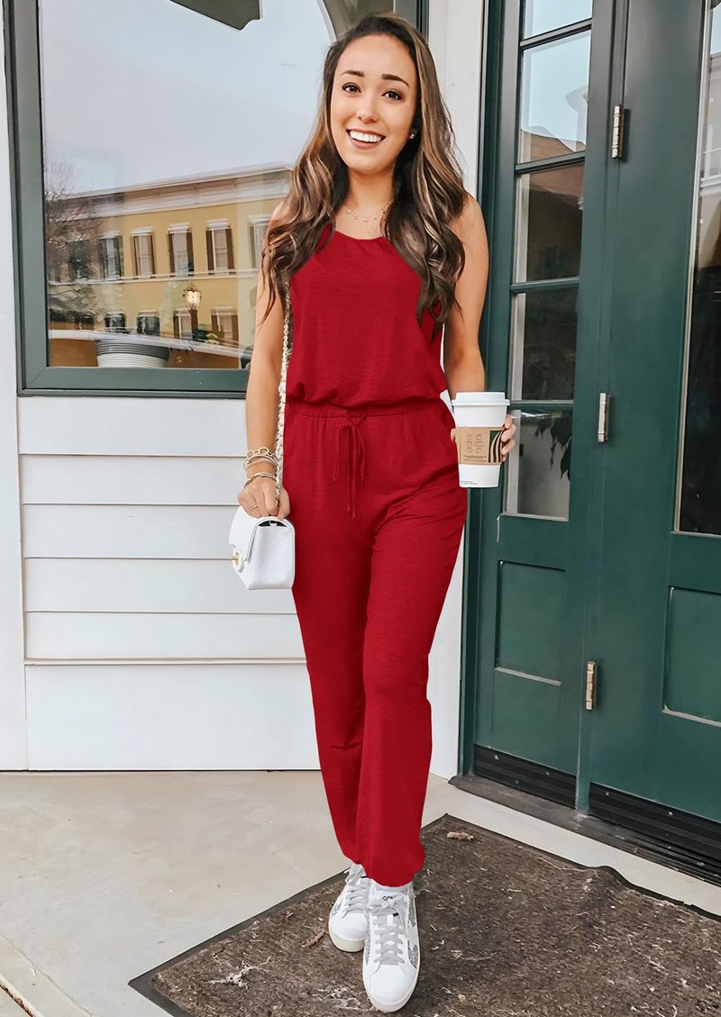 PRETTYGARDEN Women's Two Piece Outfit Sets Casual Summer Sleeveless Matching Lounge Wear Spring Travel Clothes Tracksuit (Red,Medium)