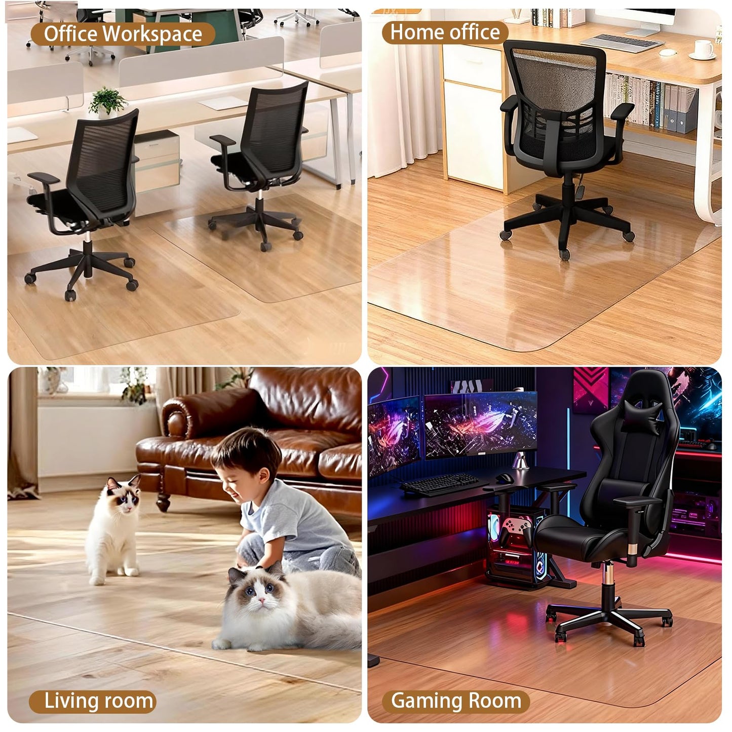 Office Chair Mat for Hard Floors 36 x 48 Inch, Clear Plastic Floor Protector for Rolling Desk & Computer Chairs, Transparent Under Desk Mat for Hardwood, Wood & Tile Floors