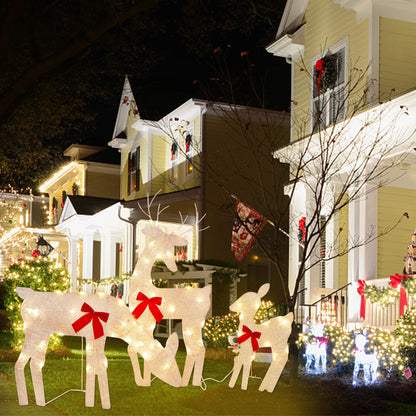 Twinkle Star 3 Pack Tinsel Reindeer Family Lighted 2D Deer Christmas Decor, with Clear 60 Count Lights, Light Up Buck, Doe and Fawn Indoor or Outdoor Yard Lawn Festive Holiday Decoration
