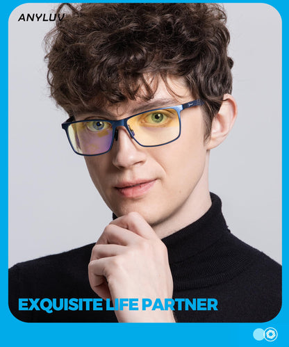 ANYLUV Blue Light Glasses Men/Women, Al-Mg Metal Computer Blue Light Blocking Glasses, Relieve Eyestrain and Eye Protection