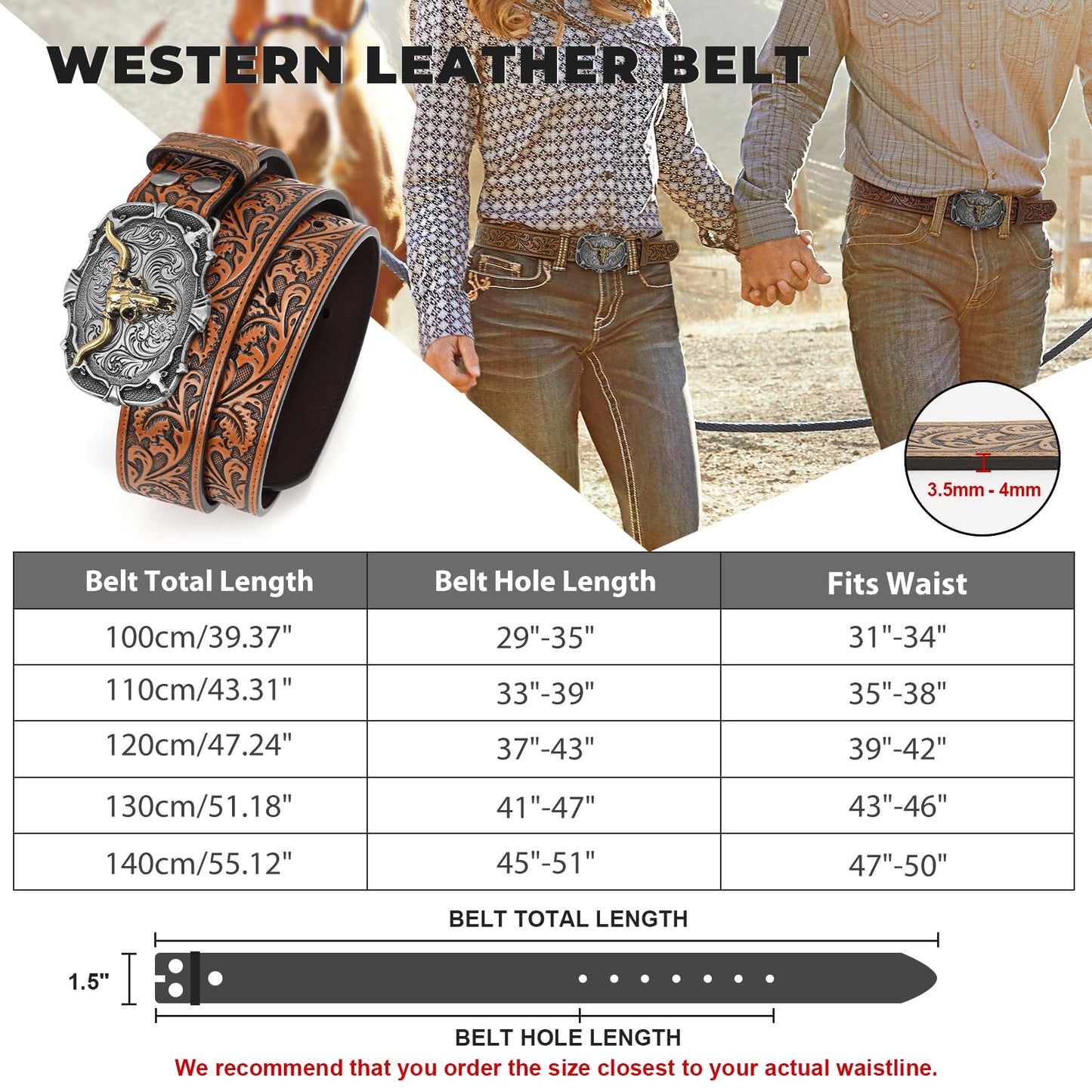 Western Leather Buckle Belt for Men Women Cowboy Cowgirl Mens Leather Belt for Jeans Christmas Hallowmas Men's Belt present