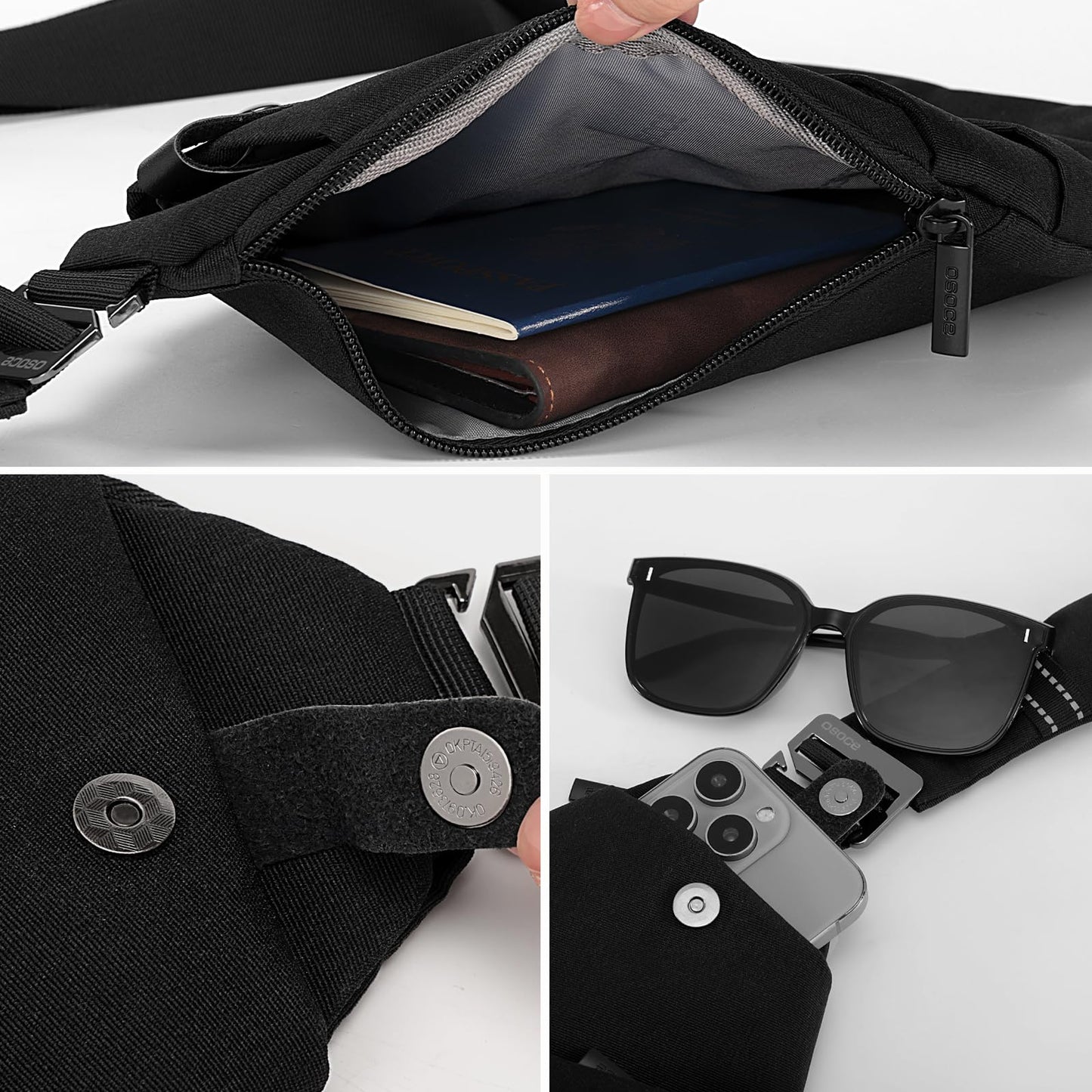 OSOCE Anti Theft Travel Bag, Mens Sling Chest Bag, Crossbody Multi Pockets Shoulder Bag Waterproof Bags Cover Pack Casual Cycling Hiking for Men Women