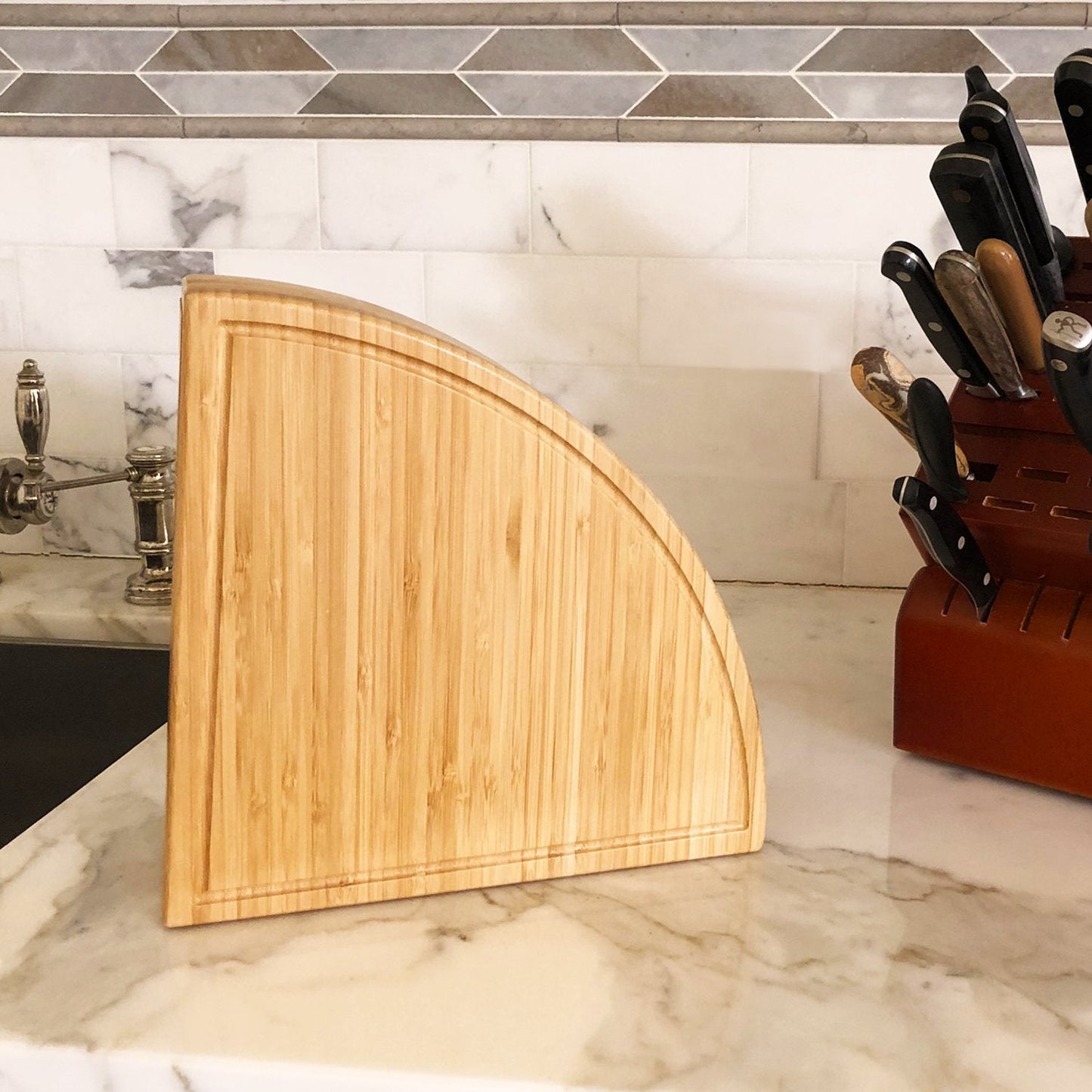 Picnic at Ascot Patented Bamboo Cheese/Charcuterie Board with Cheese Knife Set - Stores as a Compact Wedge - Opens to 18" Diameter - Designed & Quality Checked in USA