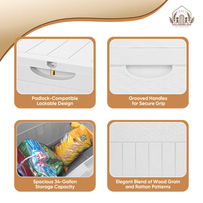 EHHLY 33 Gallon Deck Box, Small Outdoor Storage Box Waterproof, Lockable Secure Package Bin Delivery Box for Outside Front Porch, Patio Cushions Storage Box, Delivery Driver Snack Box for Porch, White