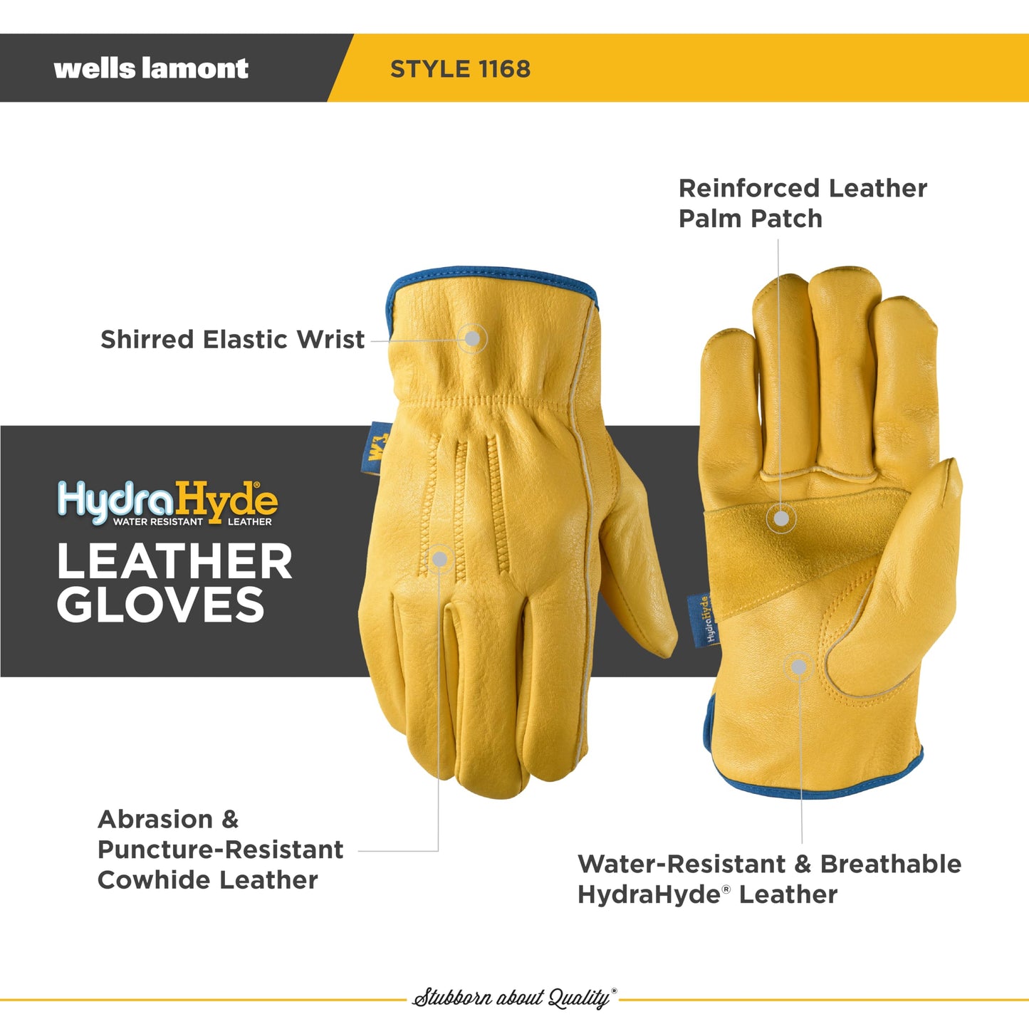 WELLS LAMONT Men’s Slip-On HydraHyde Full Leather Work Gloves | Water-Resistant | Medium (1168M), Saddletan