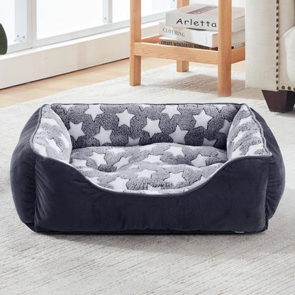 GASUR Small Dog Beds Small Size Dogs, Rectangle Washable Dog Bed, Orthopedic Dogs Sofa Bed, Pet Cuddler Anti-Slip Bottom, Soft Calming Sleeping Warming Puppy Bed (S (20"x 19"x 6"), Black)