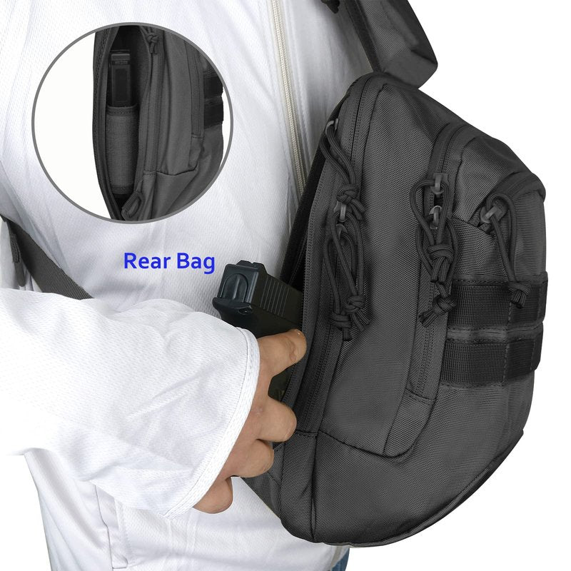 LarKoo Tactical Sling Chest Bag EDC Shoulder Pack Universl Dual Holster CCW Compact Bags Concealed Carry Backpack