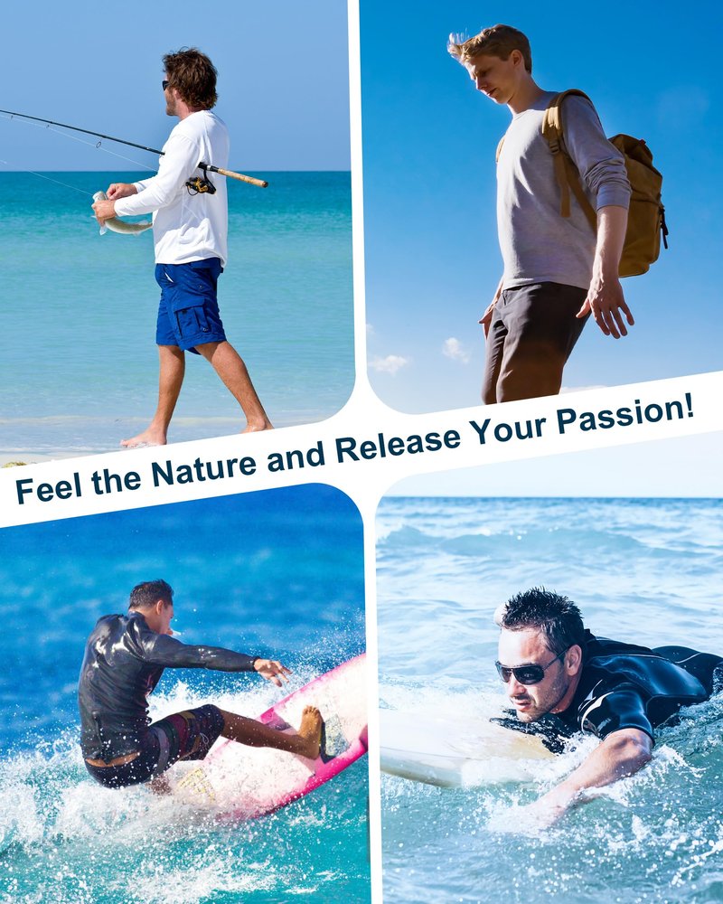 Roadbox Mens UPF 50+ Swim Shirt, Long Sleeve Sun Protection Rash Guard, Slim Fit Fishing Shirts for Beach Surfing Hiking Navy Blue