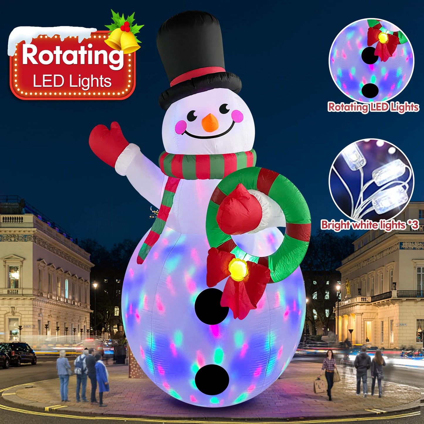 Danxilu 20 FT Tall Christmas Inflatables Snowman Built-in Rotating LED Lights Outdoor Decorations, 20 Foot Giant Snowman with Blower Blow Up Yard Decoration for Home/Lawn/XmasParty/Parks/Squares