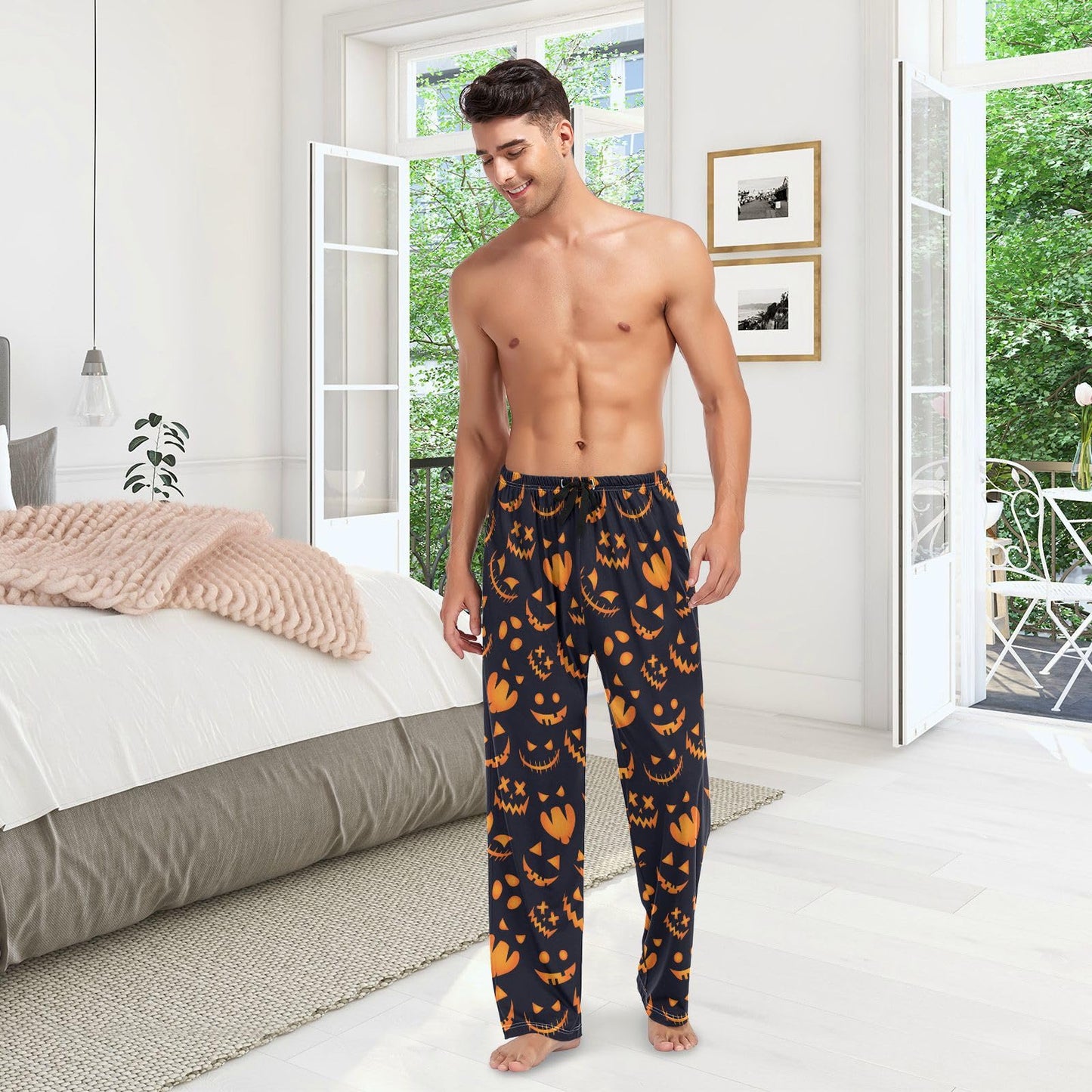 Pumpkin Halloween Pajama Pants Mens Lounge Pants Super Soft Men Pajama Bottoms with Drawstring Pockets Size M
