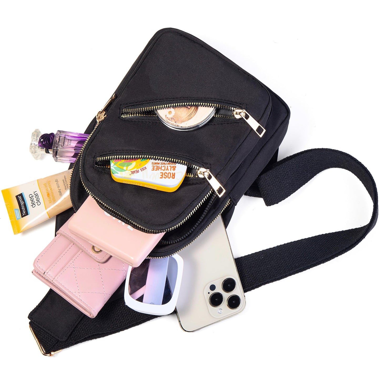 Small Sling Backpack Crossbody Sling Bag for Women, Chest Bag Daypack Fanny Pack Cross Body Bag for Outdoors Hiking Traveling - Black
