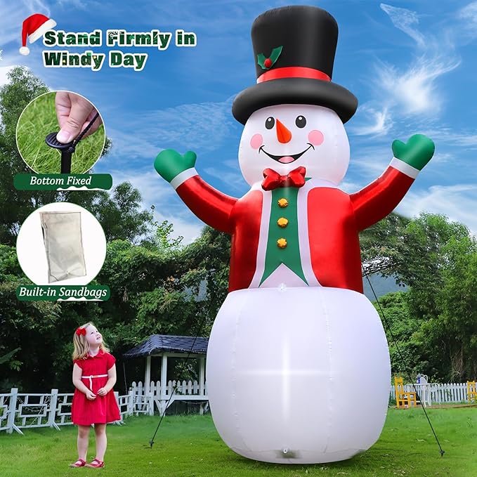 FunFanso 12 FT Christmas Inflatable Giant Snowman Outdoor Decorations, Blow up Snow Man Wear Magic Hat & Red Suit, Built-in Bright LED Lights for Holiday Lawn Yard Garden Patio Porch Xmas Party Decor
