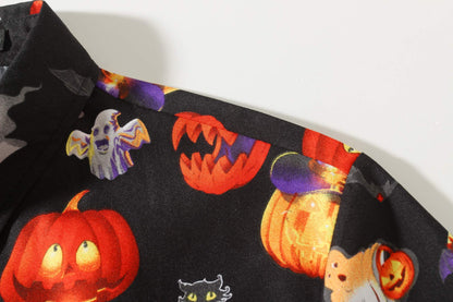 SSLR Mens Halloween Shirt, Short Sleeve Pumpkins Shirts Button Down Light Weight Causal(Large,Black(291))