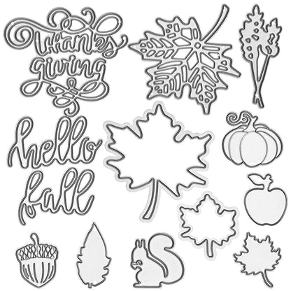 12 Pieces Thanksgiving Metal Cutting Dies Maple Leaf Metal Die Cuts Fall Leaves Thanksgiving Word Cuts Stencils for Fall DIY Scrapbooking Card Making Craft Decorations