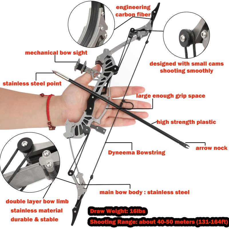 ZSHJGJR 6"/7.4"/7.9"/8.6"/8.8"/9.5"/16" Compound Bow Set Training Bow RH/LH for Archery Outdoor Sports Hunting Shooting Practice Cool Stuff Entertainment Fun Gift (16 inch Bow)