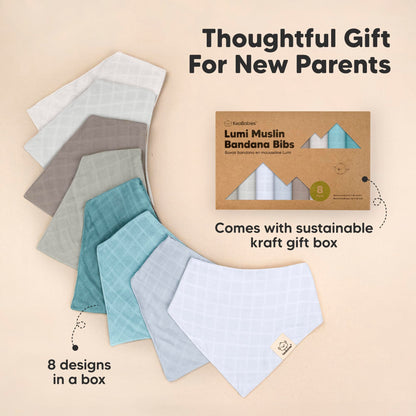 8-Pack Muslin Baby Bibs for Boys, Girls - Muslin Bandana Drool Bibs for Baby Girl & Boy, Drooling Newborn, Teething Toddler, Infant 0-36 Months, 100% Cotton Extra Absorbent & Soft (Nimbus)