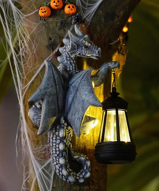 Goodeco Dragon Tree Hugger Solar Lantern Garden Statue - 9.3 Inch Resin Dragon Decor for Outdoor, Perfect Garden Gift & Yard Decor