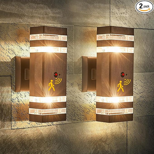 2 Pack Oil Rubbed Bronze Outdoor Wall Lights with 3-Mode Motion Sensor Up Down Porch Lights Modern Dusk Dawn Exterior Sconce Wall Mount Outside Coach Lantern for House(With 4 Dimmable Warm Bulbs)