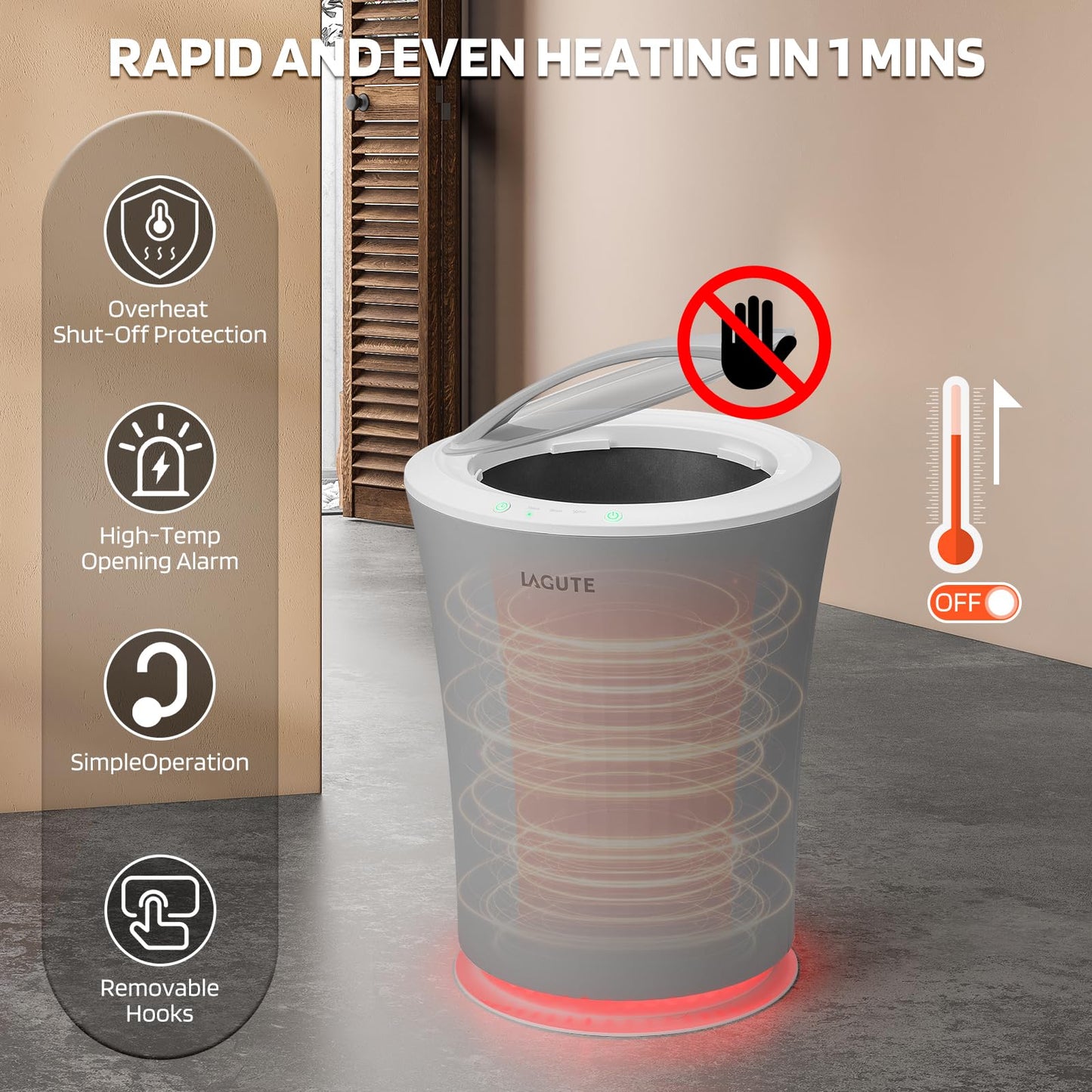 Lagute iSnug Towel Warmer for Bathroom, with 3-Level Timer, Warning Alarm & RGB Light, Auto Shut-Off, 5.3 Gal Heating Bucket for Bathrobe, Blanket, Ideal for Gifts