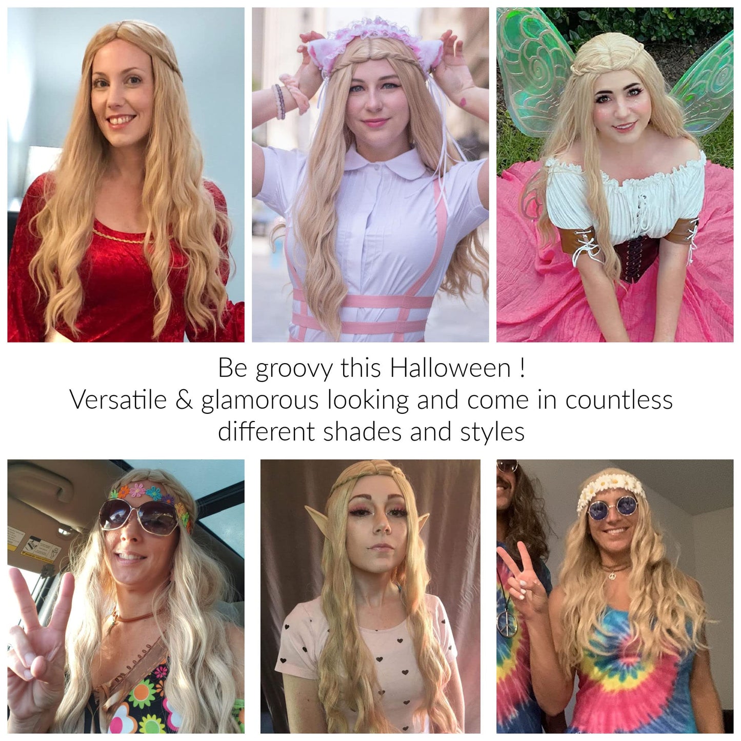 Miss U Hair Long Blonde 70s Hippie Wigs for Women Elf Princess Bride Wig Renaissance Long Wavy Halloween Costume Wig
