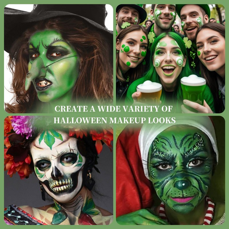 YBUETE Green Face Body Painting Stick, Professional Full-coverage Cream Green Face Paint for St. Patrick's Day Halloween SFX Witch Monster Cosplay Makeup, Washable Body Paint for Adult Carnival