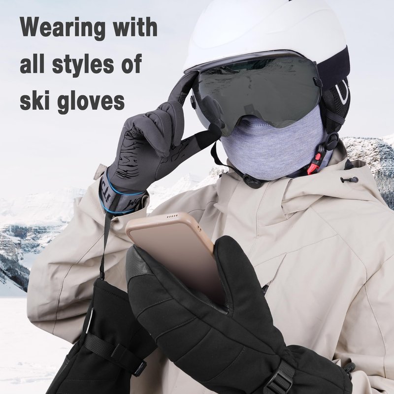 MCTi Lightweight Gloves Liners for Men Women, Touch Screen Gloves with Conductive Microfiber, Palm Silicone, for Cold Weather Running Driving Hiking Grey-L