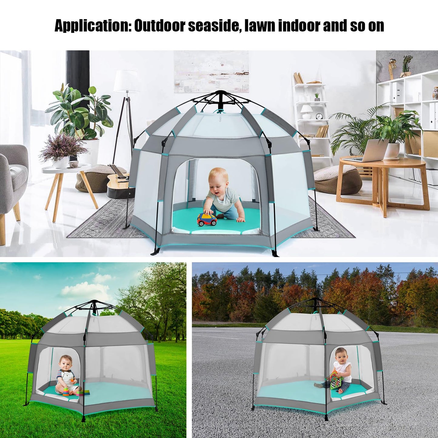 Bend River Baby Playpen with Canopy, Portable Baby Beach Tent, Toddler Play Yard Indoor and Outdoor, Foldable Mosquito Net for Infant - Grey