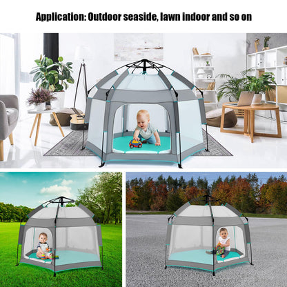 Bend River Baby Playpen with Canopy, Portable Baby Beach Tent, Toddler Play Yard Indoor and Outdoor, Foldable Mosquito Net for Infant - Grey