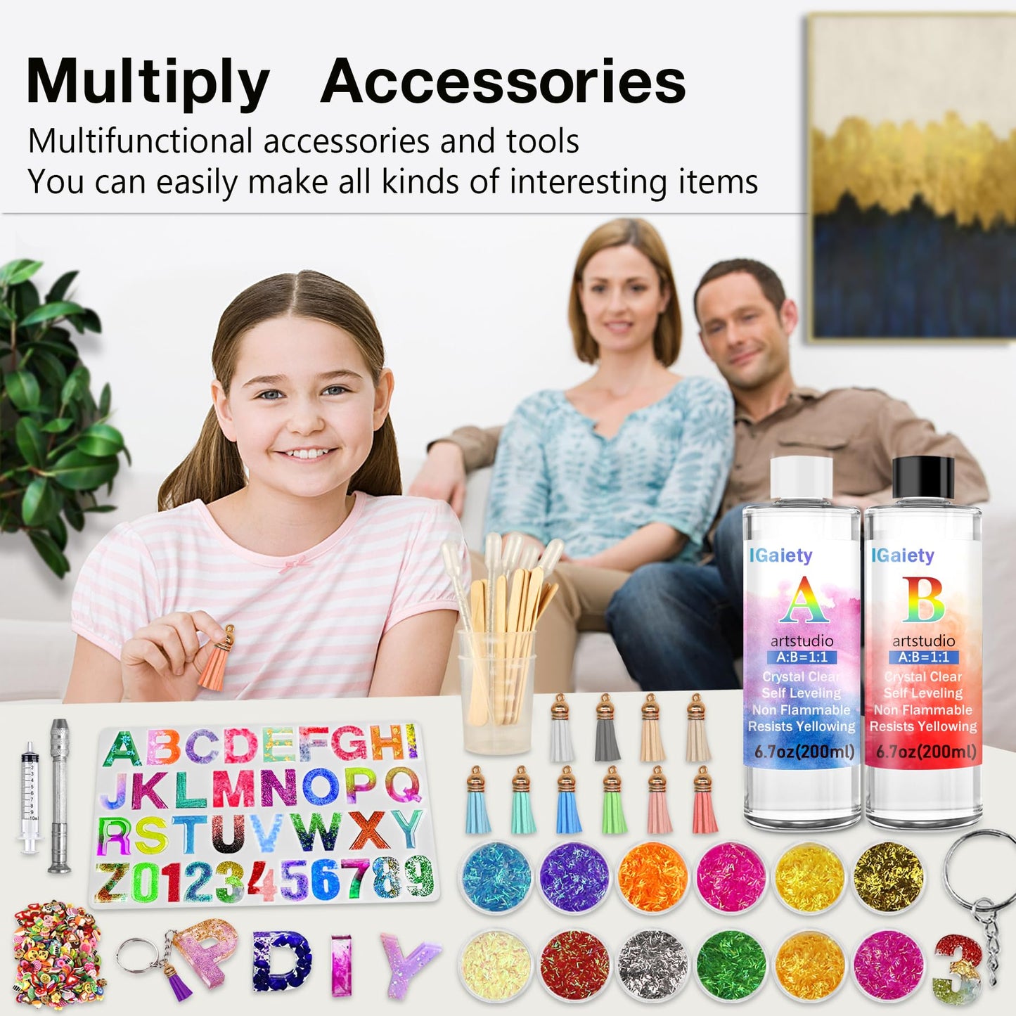 IGaiety Letter Molds Backward Alphabet Mold Starter Kit 206 pcs Silicone Number Molds Epoxy Resin Mold with Accessories for Resin Beginner Jewelry Keychain Craft Making Casting Large Set