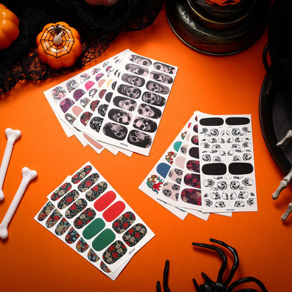 Maitys 168 Pcs 12 Sheets Halloween Goth Full Wrap Nail Stickers Nail Polish Strips Decals Skull Self Adhesive for Women DIY Decoration(Skeleton Style)