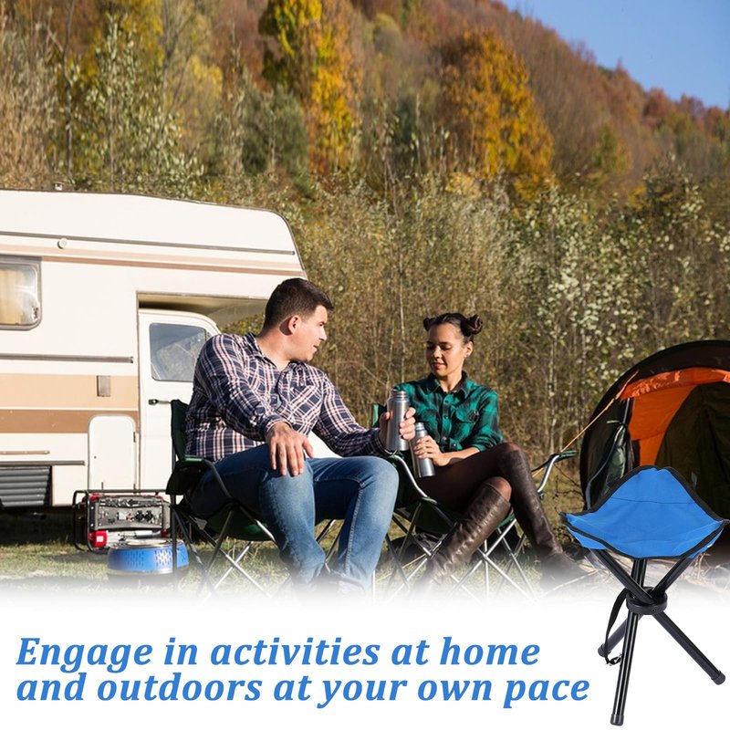 KKONHII Small Travel Folding Camping Stool,17 Inch Folding Outdoor Tripod Seats Blue Portable Camping Stool for Garden Planting Party Hiking Golf Mountaineering Picnic Beach