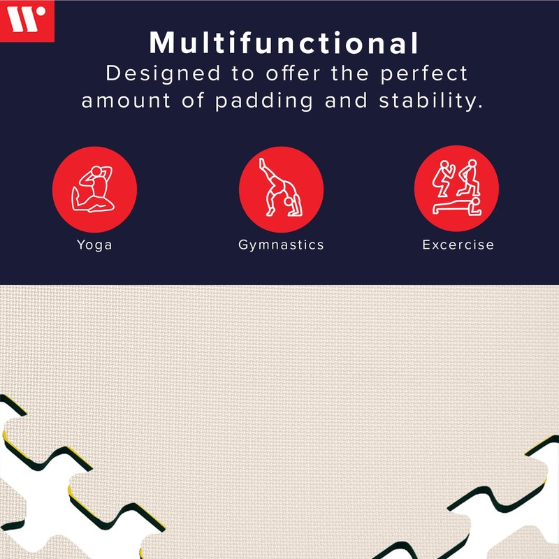We Sell Mats 3/8" Thick Multipurpose EVA Foam Exercise Floor Mat, Interlocking Tiles, Anti-Fatigue for Home or Gym, 24 in x 24 in, 6 Tiles, Cream