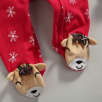 One opening Newborn Baby Boy Girl Zipper Footies Pajamas Pjs Ribbed Solid Long Sleeve Romper Jumpsuits Footed Sleep and Play (A Christmas snow, 3-6 months)
