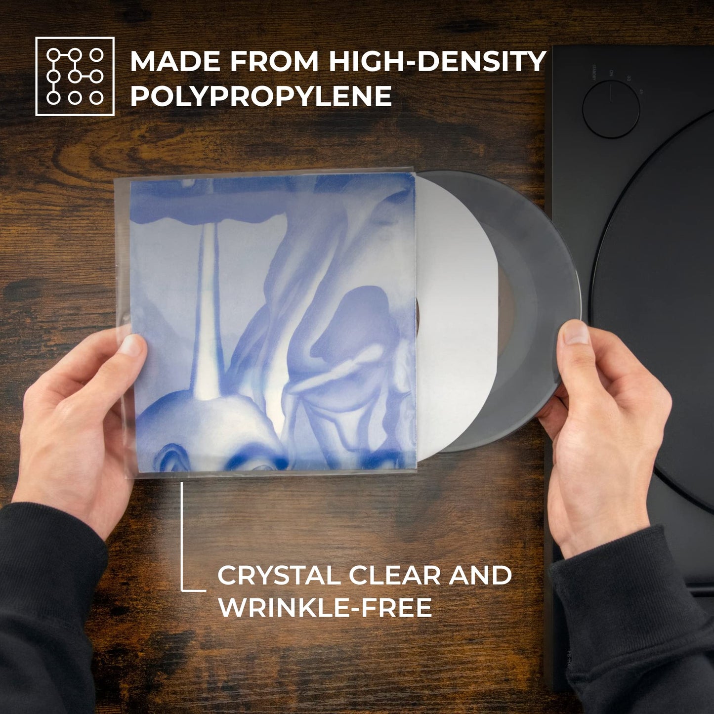BIG FUDGE Vinyl Record Outer Sleeves - 7 inch x 50pcs - Clear LP Album Covers Made of High-Density Polypropylene Plastic - Durable & Wrinkle-Free - 3 mil Thick, 7.42" x 7.42"