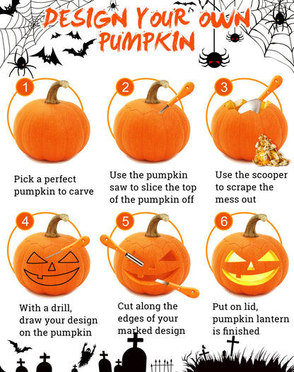 Greatever Halloween Pumpkin Carving Kit,Professional and Heavy Duty Stainless Steel Tools,Pumpkin Carving Set with12 Pumpkin Stencils Carrying Case(7pcs)