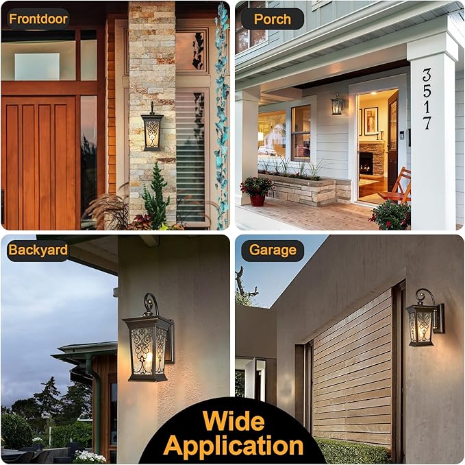 ALVIME Dusk to Dawn Outdoor Wall Lights, Exterior Lighting Fixtures, Porch Outside Wall Sconce for Entryway, Farmhouse, Front Door, Patio, Garage, E26 Base&Clear Seeded Glass