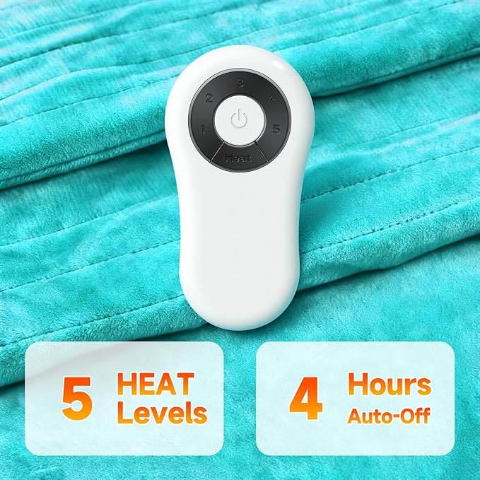 Heated Blanket Electric Throw Blanket 50"x60" Fast Heating Electric Blanket with 5 Heat Levels & 4 Hours Auto-Off Overheat Protection Cozy Soft Flannel Heated Throw Blanket