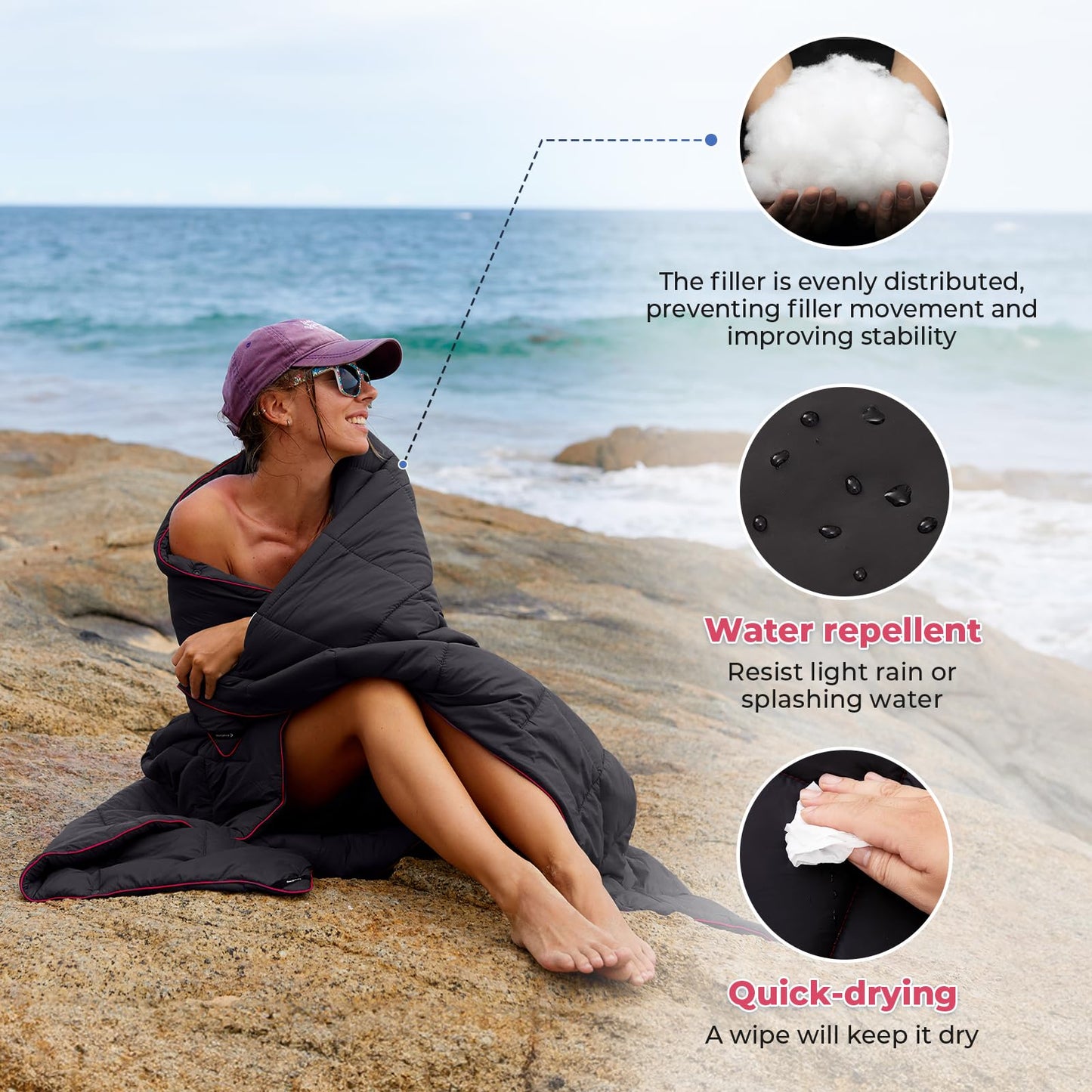 KingCamp Camping Blanket Lightweight Outdoor, Travel Blanket Multifunctional Warm, Sleeping Blankets Ultralight with Snap Button, Sleeping Quilt for Picnics Beach Camping Hiking Car Indoor